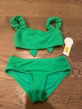 GB girls Green Textured Two-Piece Bikini